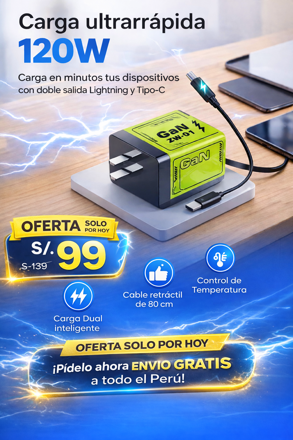El PowerPlug Retráctil 120W